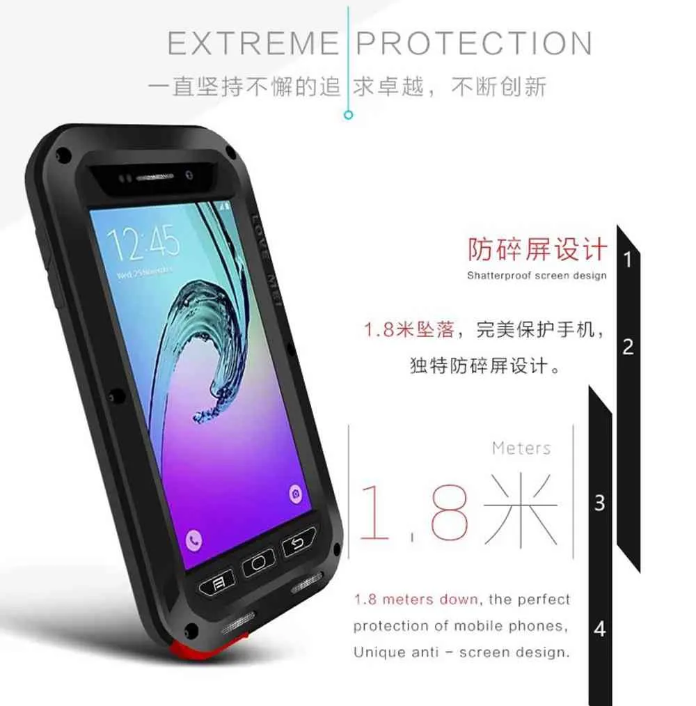 Чехол LOVE MEI для Galaxy A3/A5 водонепроницаемый мощный металлический+ силиконовый чехол для SAMSUNG Galaxy A3 A310 A5 A500 A7 S8