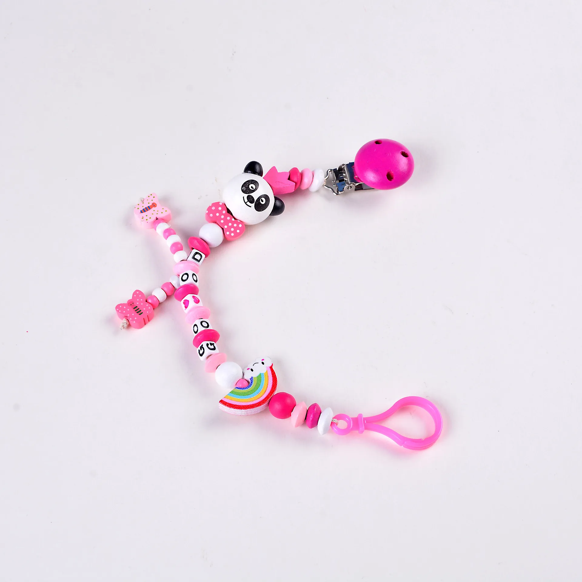 Детская Соска с зажимом и цепочкой, силиконовая Милая панда, деревянная детская соска, держатель для соски для кормления младенцев, жевательные игрушки, клипсы, BPA бесплатно - Цвет: Rose Red