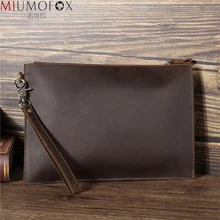 

Man Cowhide Genuine Leather Clutch Bag New Men Wallet with Hand Strap Vintage Designer Soft Large Capacity Luxury Purse for iPad