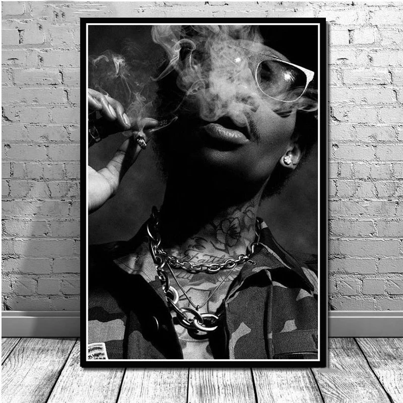 Горячая Wiz Khalifa, реперские кепки в стиле хип-хоп, с изображениями музыкальной Звезда Певица Холст Картина маслом плакатный принт искусство настенные картины для Гостиная домашний декор - Цвет: Коричневый