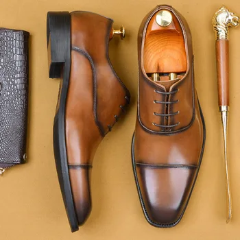 

Luxury Men's Dress Leather Shoes Black And Khaki And Green Lace-up Business Oxford Shoes For Men Formal Wedding Flat Shoes EU 46