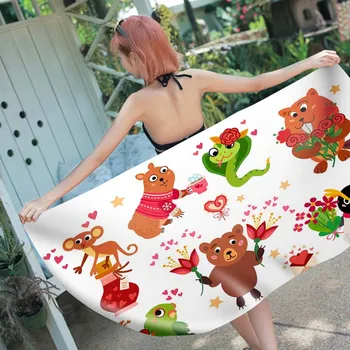 

100% Microfiber Rectangle Beach Towel Kids Teens Cartoon Animals Bath Towel Yogo Spa Gym Travel Sauna Mats for Mens 150X180cm