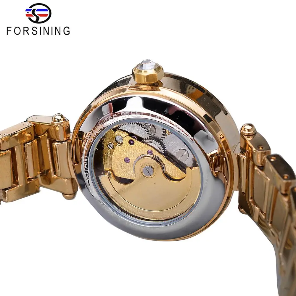 Forsining Mechanical Women Watch Top Brand Luxury Diamond Female Watches Automatic Gold Stainless Steel Waterproof Ladies Clock