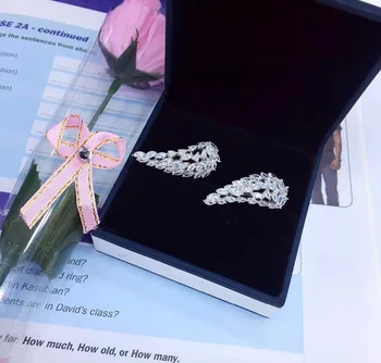 

925 sterling silver earrings Angel Wings for Women Gifts party gift rose gold cubic zirconia France brand jewelry stud earring