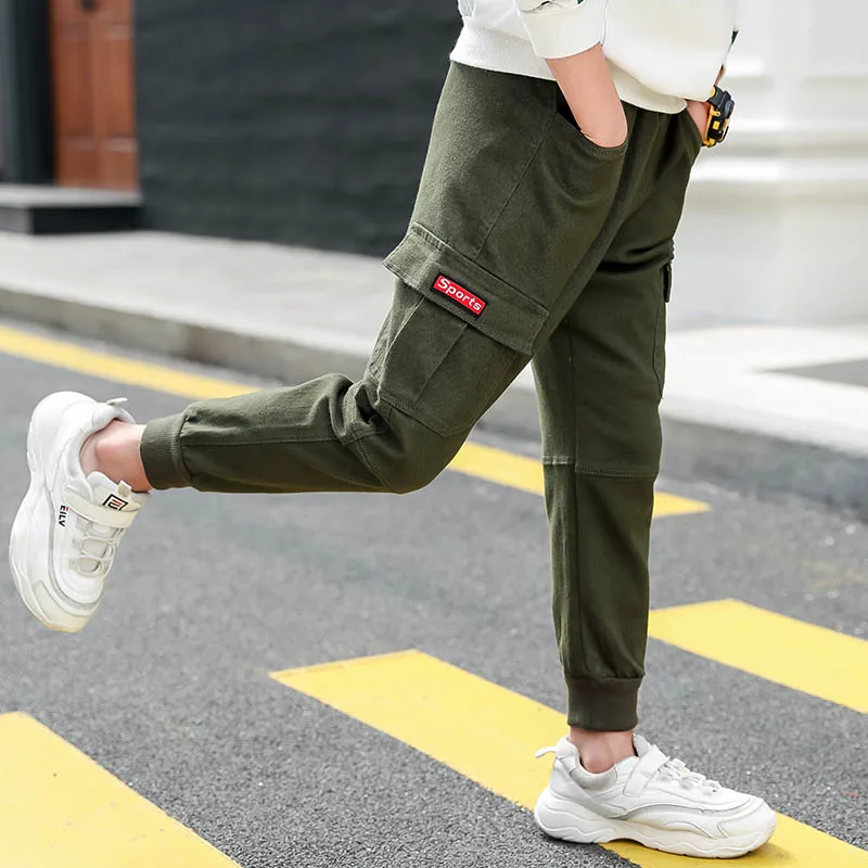 IENENS Kids Boys Long Pants Girls Casual Sports Trousers Spring Autumn Children Boy Running Pants Elastic Waist Pants 5-13Y - Цвет: Green