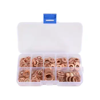 

200Pcs copper Washer Gasket Nut and Bolt Set Flat Ring with Seal For Sump U5N9 Plugs M5/M6/M8/M10/M12/M14 Box Kit Assortmen P9E0