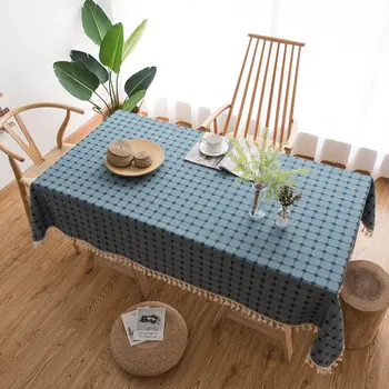 

Embroidered Plaid Table Cloth Cotton Linen Dining Tea Table Cover Rectangular Simple Tablecloth For Home Decoration