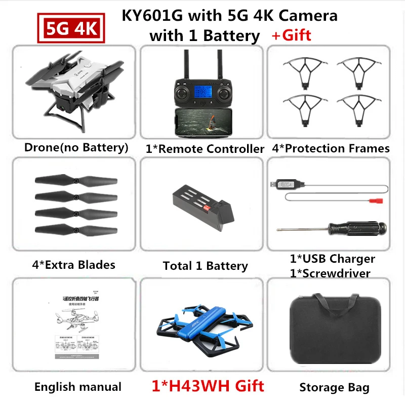 Радиоуправляемый Дрон KY601G gps Квадрокоптер с 5G 4K HD камерой 2000 м Дистанция управления Pro Selfie Follow Me Квадрокоптер игрушка VS E520S - Цвет: W4 4K Cam Carry Bag