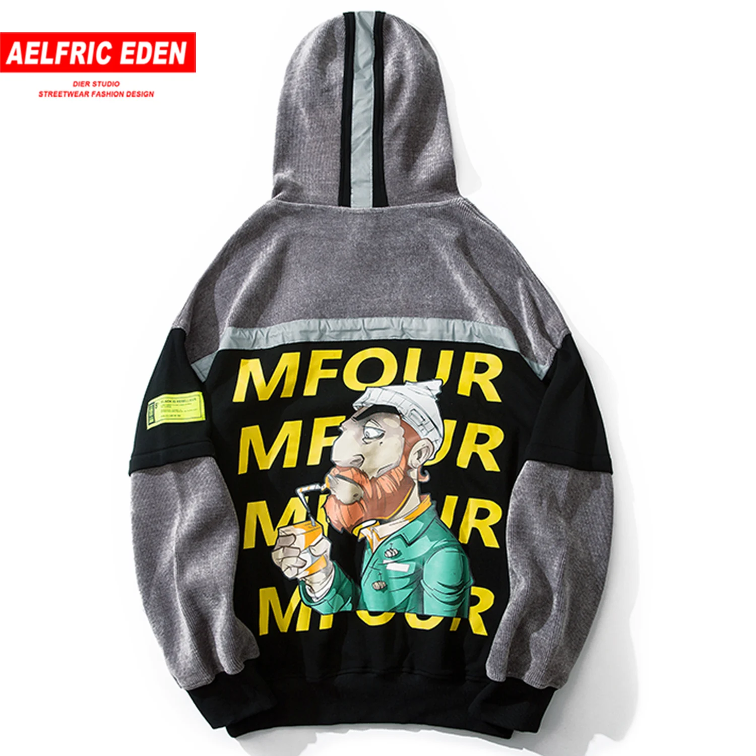 Aelfric Eden мужские толстовки с капюшоном в стиле пэчворк мультяшным принтом Harajuku
