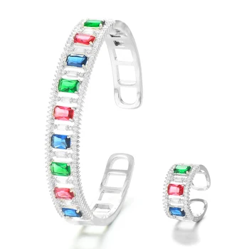 

SISCATHY Luxury Saudi Arabia Bangle Ring Set For Women Full Micro Cubic Zircon Pave Party Wedding Saudi Arabic Dubai Jewelry Set