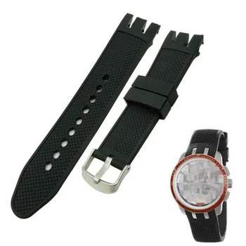 

Silicon Rubber Strap 21mm black double-deep recesses Replacement Watch Band for Swatch YRS watch and Tool