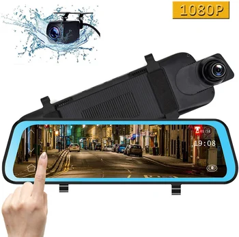 

AIXZ 10" 1080P Car DVR Rear View Dual Camera Touch Screen 130 degree Streaming Dashcam Recorders Rearview mirror Backup camera