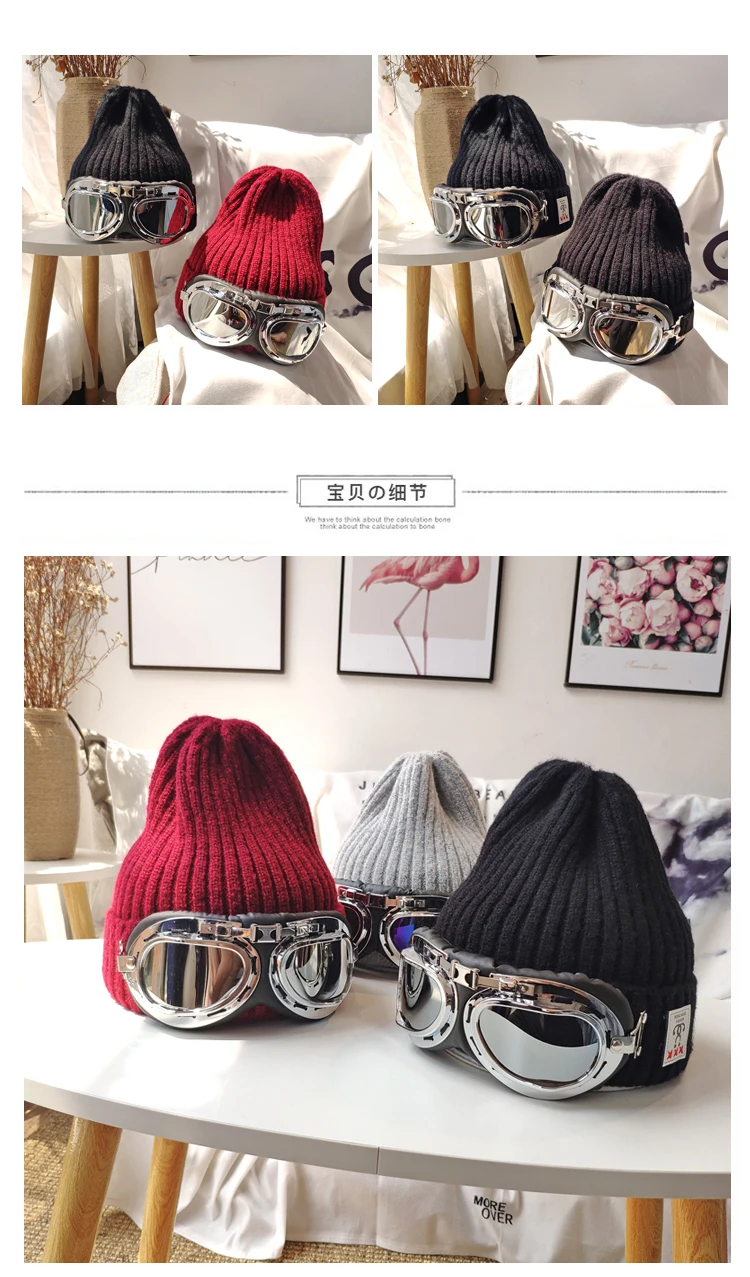 timberland skully Knitted beanie hat with glasses retro hat male woolen hat female winter tide brand outdoor warm ski hat baggy beanie