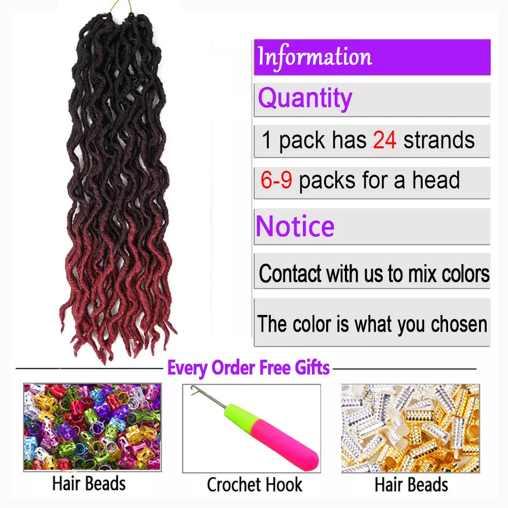 Ombre Faux Locs Crochet Hair Extensions Synthetic 20inch Soft Crochet Braids hair Extensions