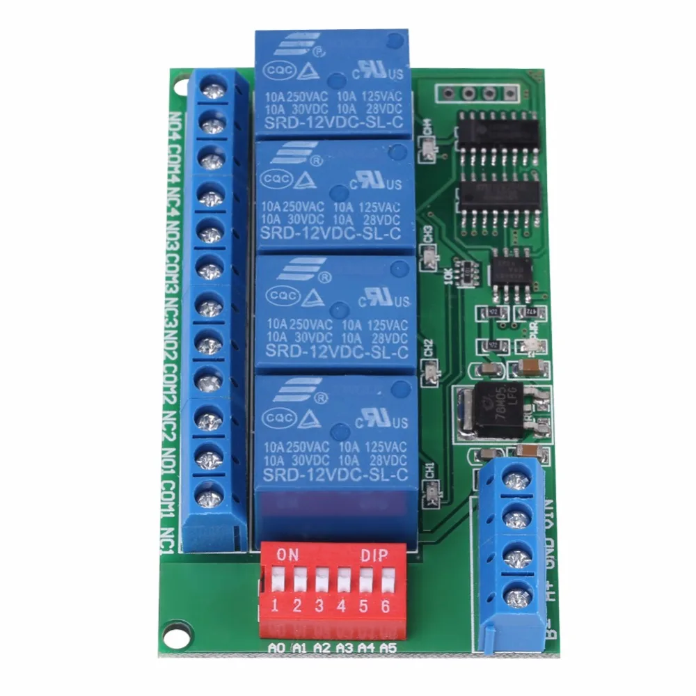 

Time Delay Relay DC 12V 4-Channel RS485 Delay Timer Switch Relay AT Command Remote Control Electric Parts
