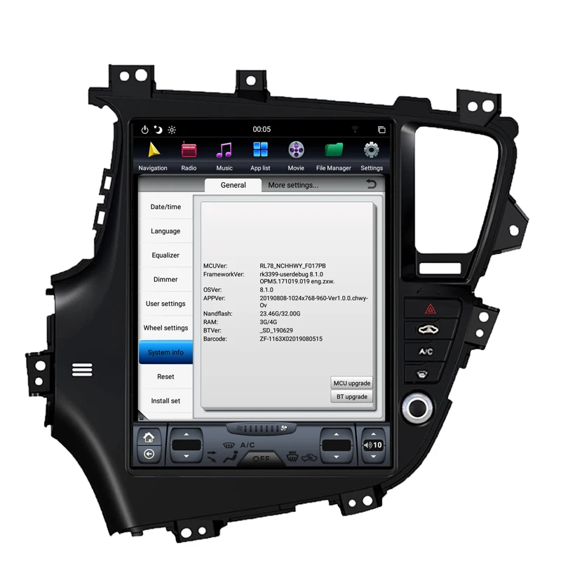 Top NAVITOPIA 12.1inch 4G+64GB Tesla Style Vertical Screen Android 8.1 Car DVD GPS Navigation for Kia K5 2011 2012 2013-2015 5