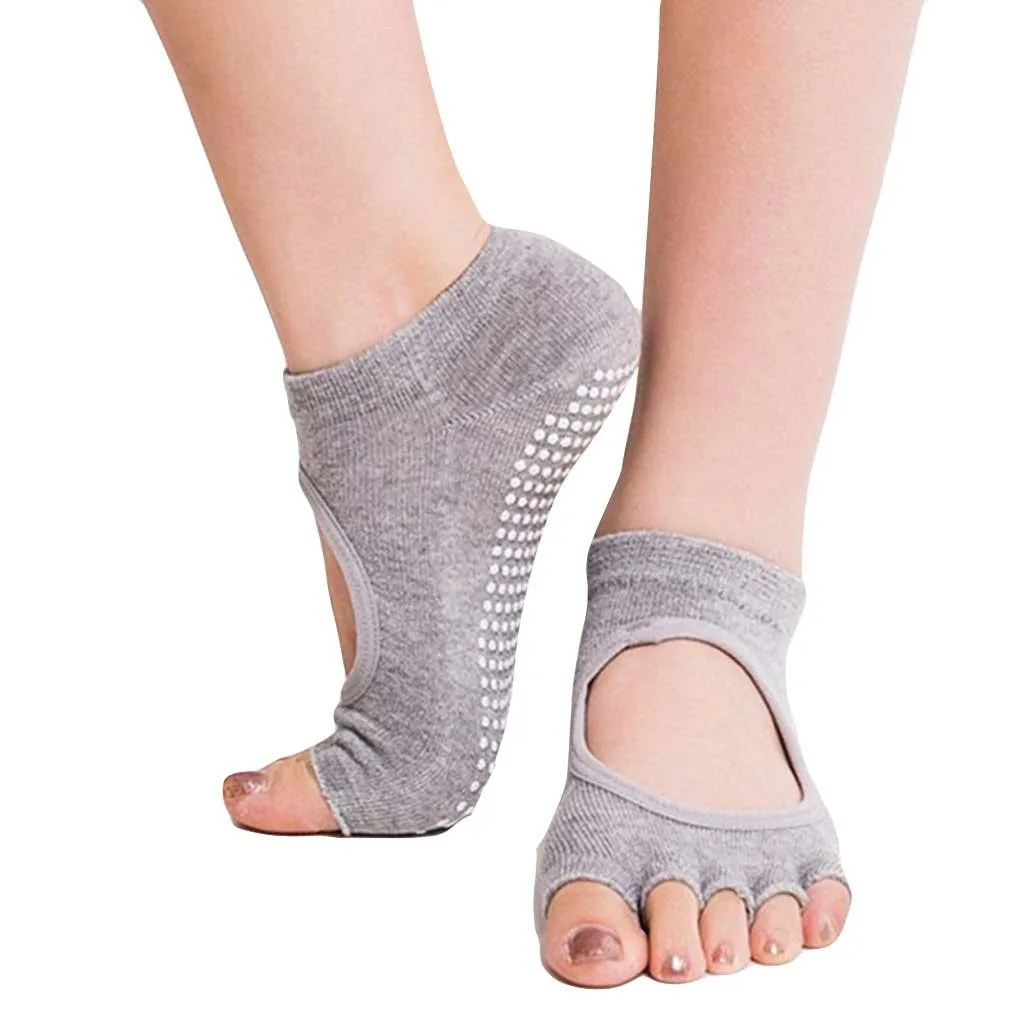 

Women's Five Fingers Hollow Pilates Socks Ladies Antislip Finger-separated Socks Sport Ballet Dance Open Toe Backless Socks