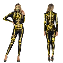 Боди для спортзала, страшный комбинезон на Хэллоуин с золотым скелетом, спортивная одежда, беговые костюмы, костюмы с кристаллами, спортивный костюм для женщин