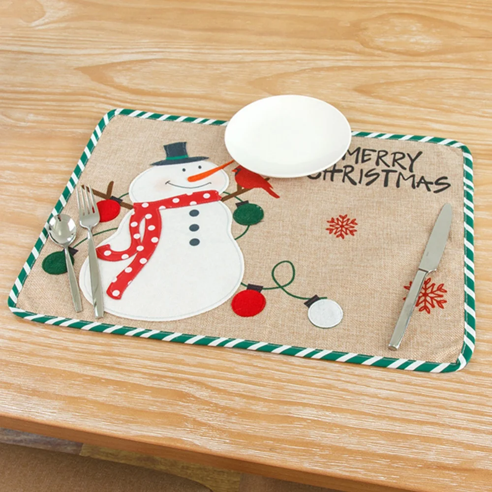 Christmas Placemat Snowman Santa Claus Merry Decoration For Home Navidad Dining Table Supplies Ornaments | Дом и сад