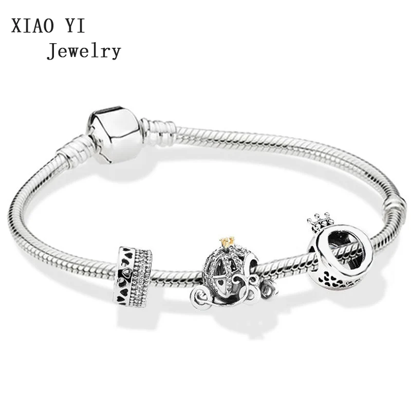 

XIAOYI 100% 925 pure silver 11 ZT0123 romantic crown pumpkin car love fashion autumn bead bracelet with pandoras clasp gift set