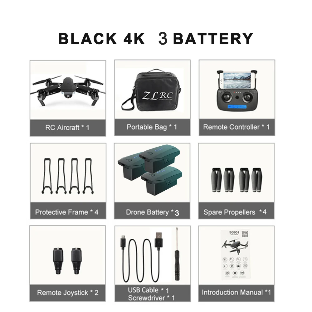 Drone 4K SG901 Cool Quadcopter 2 Camera Stable Gimbal Altitude Hold 4096x3072P 2048*1080P HD Gift Kids Uav 2.4G 4CH 6-Axis dron - Цвет: 4k  (3 battery)