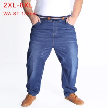 

Plus Size 8XL Baggy Jeans Men Hip Hop Streetwear Oversized Skateboard Jeans Blue Loose Casual Denim Pants for Male