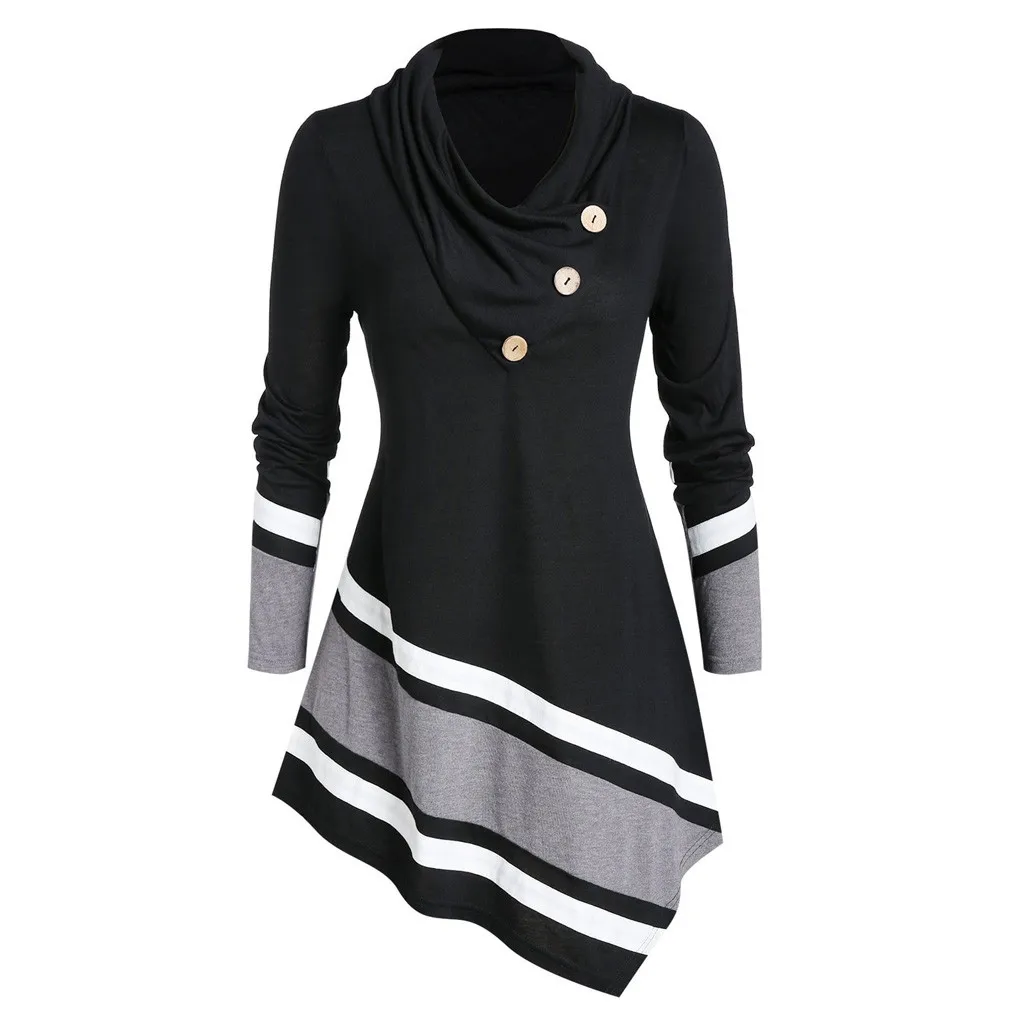 Модная блузка с высоким воротом размера плюс 5XL, Повседневная зимняя Женская туника в полоску, топы, женская рубашка с длинным рукавом, блузка, пуловер