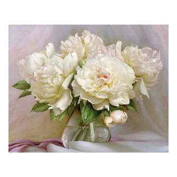 

Color Painting White Peony DIY Digital Oil Painting Floral Landscape Handmade Oil Painting Decorative Paintingframe