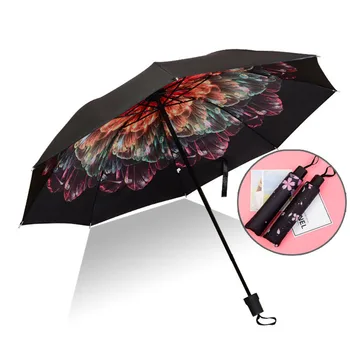 

Top Quality Umbrella Men Rain Woman Windproof Large Paraguas 3D Flower Print Sunny Anti-sun 3 Folding Umbrella Outdoor Parapluie