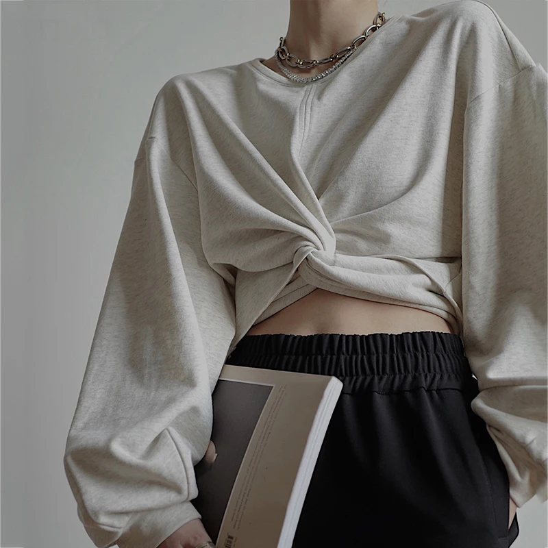 XITAO Irregular Bandage Solid Sweatshirt Women