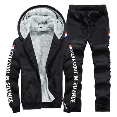 CC100-Black Зимние спортивные костюмы, мужской комплект, утепленные толстовки+ штаны, мужской костюм, Весенняя толстовка, спортивная одежда, комплект, мужская толстовка с капюшоном, спортивные костюмы, одежда - Цвет: CC100-Black