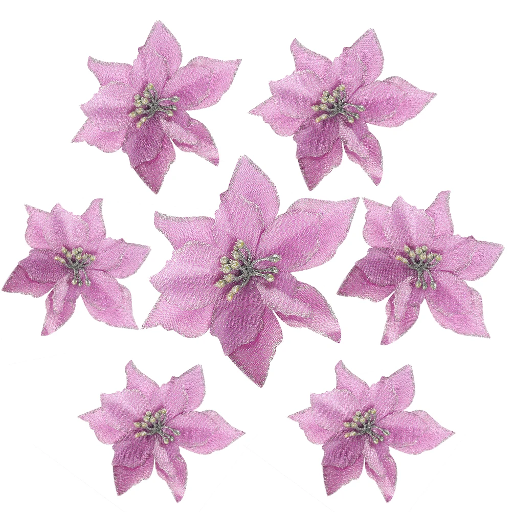 

10pcs Flowerpot Artificial Flowers Home Christmas Tree Hotel Table Party Decor Fake Ornament Wreath Gift Glitter Poinsettia