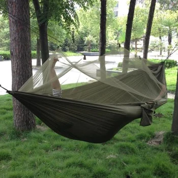 

Camping Hammock with Mosquito Net High Strength Parachute Fabric Hanging Bed 1-2 Person Portable Outdoor Hunting Sleeping Swing