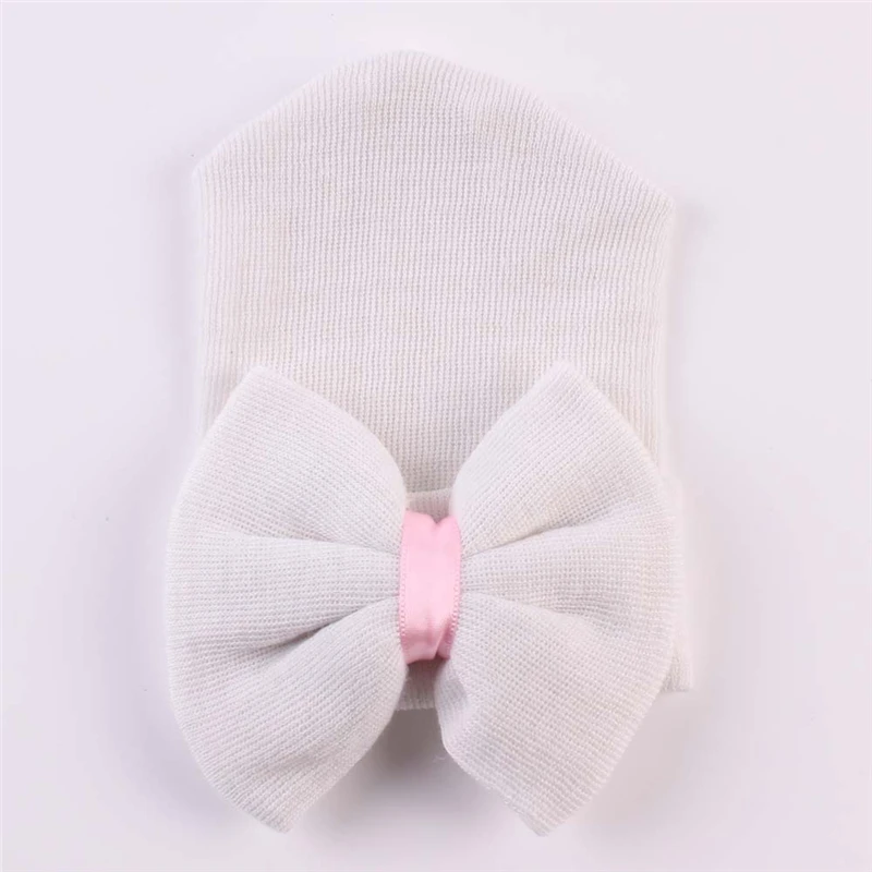 0-6M Newborn Baby Crochet Stripe Hats with Big Bow Baby Girl Infant Soft Knitting Cotton Caps Autumn Winter Warm Cap KBH80 baby accessories bag	