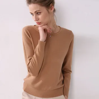 

O-neck women's short casual solid color fashion thin pullover ladies winter sweaters