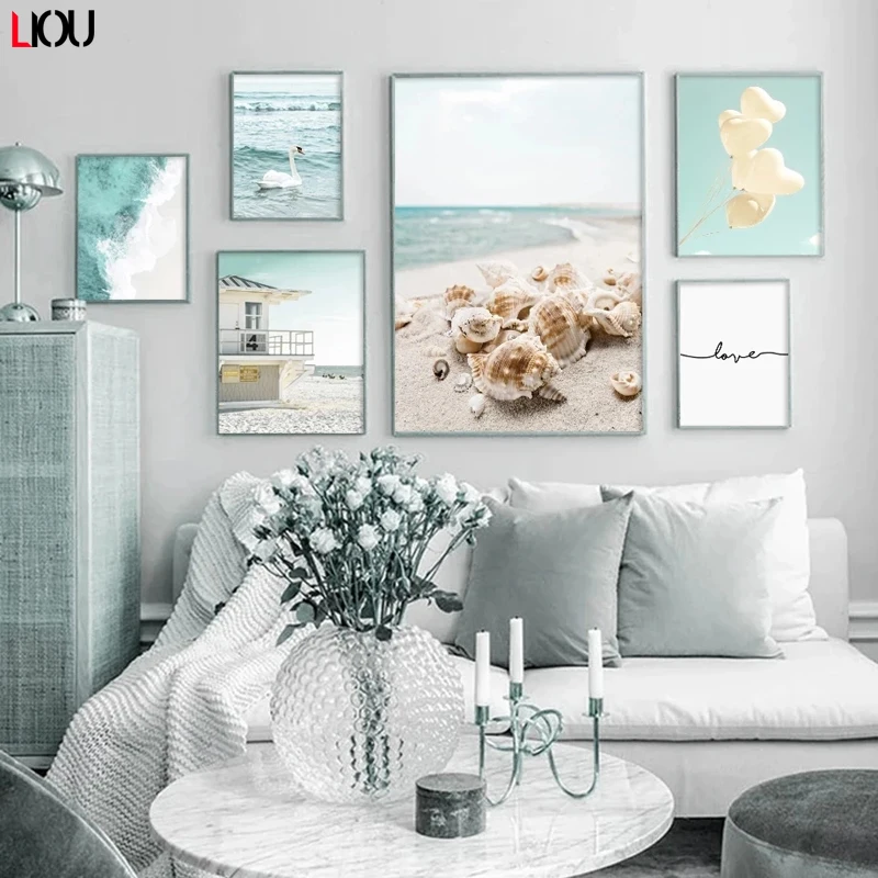 Starfish Shell Beach Car Sailboat Coconut Tree Nordic Posters And Prints Art Canvas Painting Wall Pictures For Living Room Decor | Дом и сад
