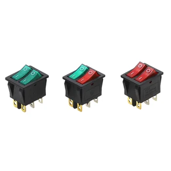 

Double Boat Rocker Switch 6 Pin On-Off With Green Red Light 20A 125VAC
