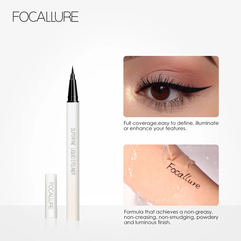 FOCALLURE-lápiz delineador negro superfino, pluma de pintor de secado rápido, resistente al agua, delineador líquido para ojos, maquillaje, 1 ud.