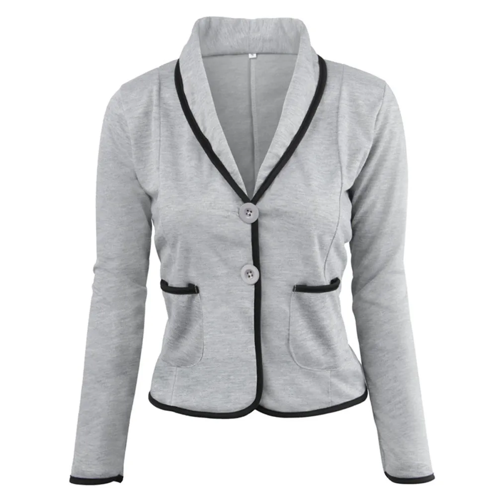 Plus Size Women Crop Business Coat Blazer Suit Long Sleeve Tops Slim Jacket Outwear Autumn Workwear S-6XL Women Suit Coat - Цвет: Gray