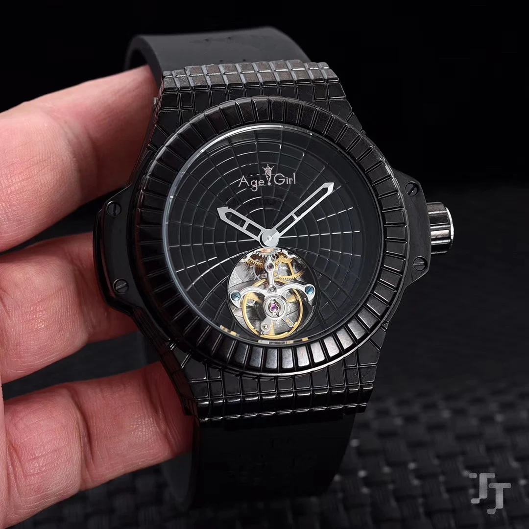 

Luxury Brand New Men Automatic Mechanical Stainless Steel Black Rose Gold Full Iced Diamond MAX Rubber Sapphire Tourbillon Watch