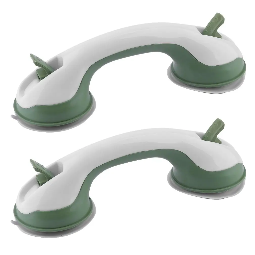 

White & Army Green Plastic Portable No Holes to Fill 2pcs Bathroom Grip Safety Suction Cup Shower Tub Grab Bar Handle Support
