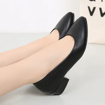 

Classic simple work shoes Plus size women's shoes black new flat-heeled non-slip soft-soled low-heeled shoes Small size heels
