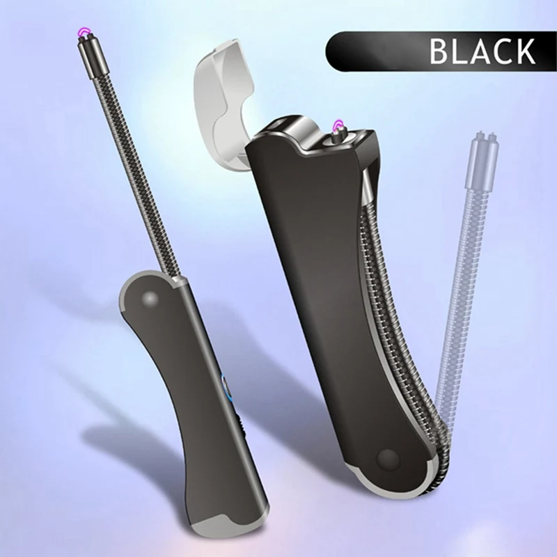 Двойное использование электрическая зажигалка с подключением к USB длинный 360 вращение металлический шланг зажигалки для электронных сигарет ветрозащитная плазменная дуговая импульсная зажигалка - Цвет: BK