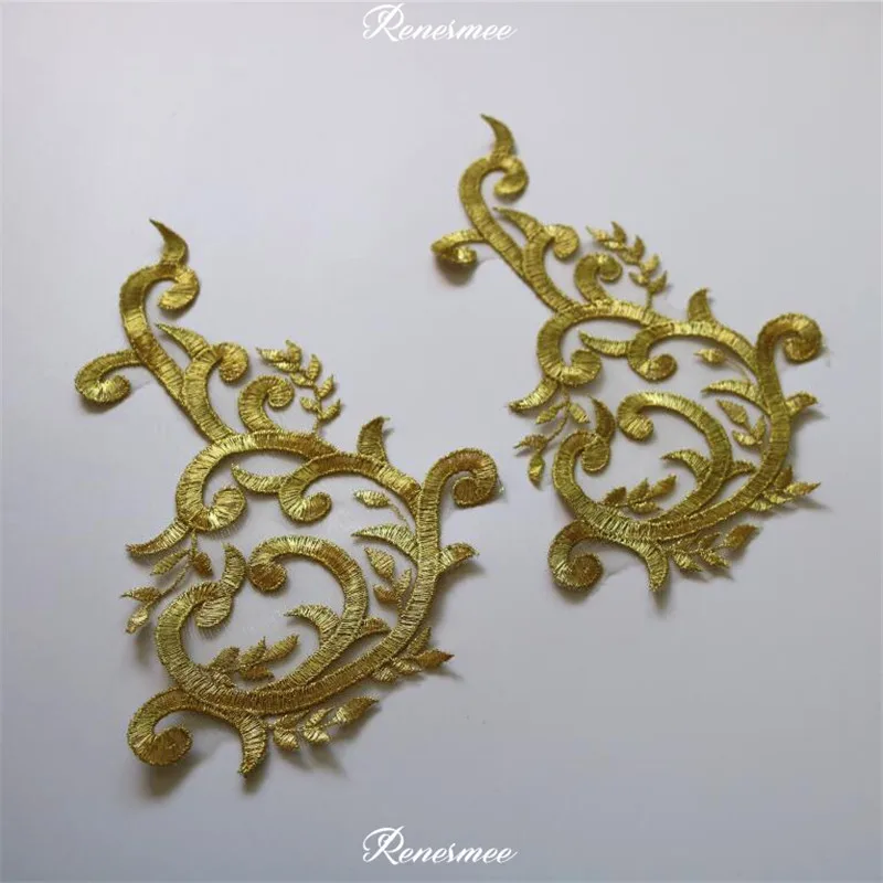 

5Pcs Gold Thread Soft Lace Applique Handmade Lace Flower Bride Wedding Dress diy Tiara Veil Lace Accessories Patch 23X 13cm SX42