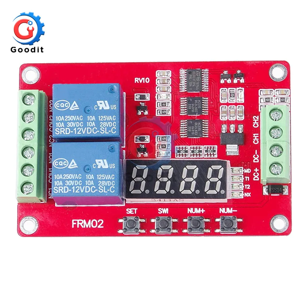 DC 5В/12В/24В 10A 2-канальный Многофункциональный релейный модуль Таймер задержки цикла Переключатель самоблокирующийся программируемый триггерный релейный модуль/w светодиодный