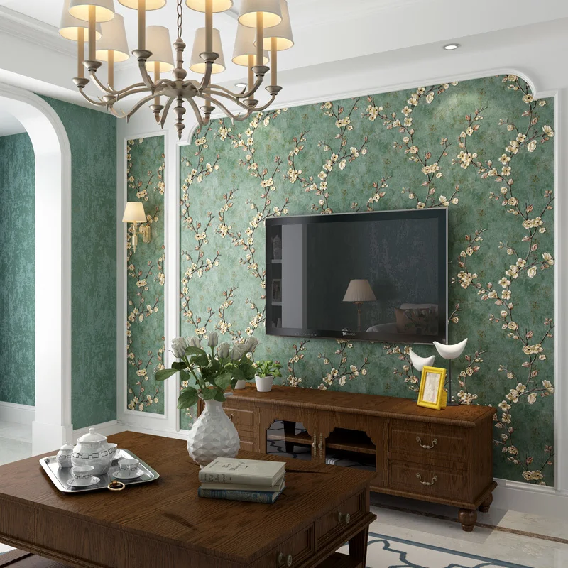 

Floral Rustic American Wallpapers Home Decor Plum Blossom Flower 3d Non Woven Wallpapers Roll Decorative For Bedroom Walls