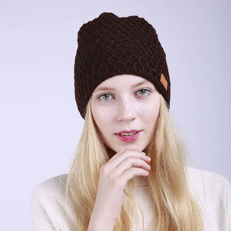 YOYOCORN Mesh small diamond plus velvet knitted men and women caps winter months windproof earmuffs unisex warm hat