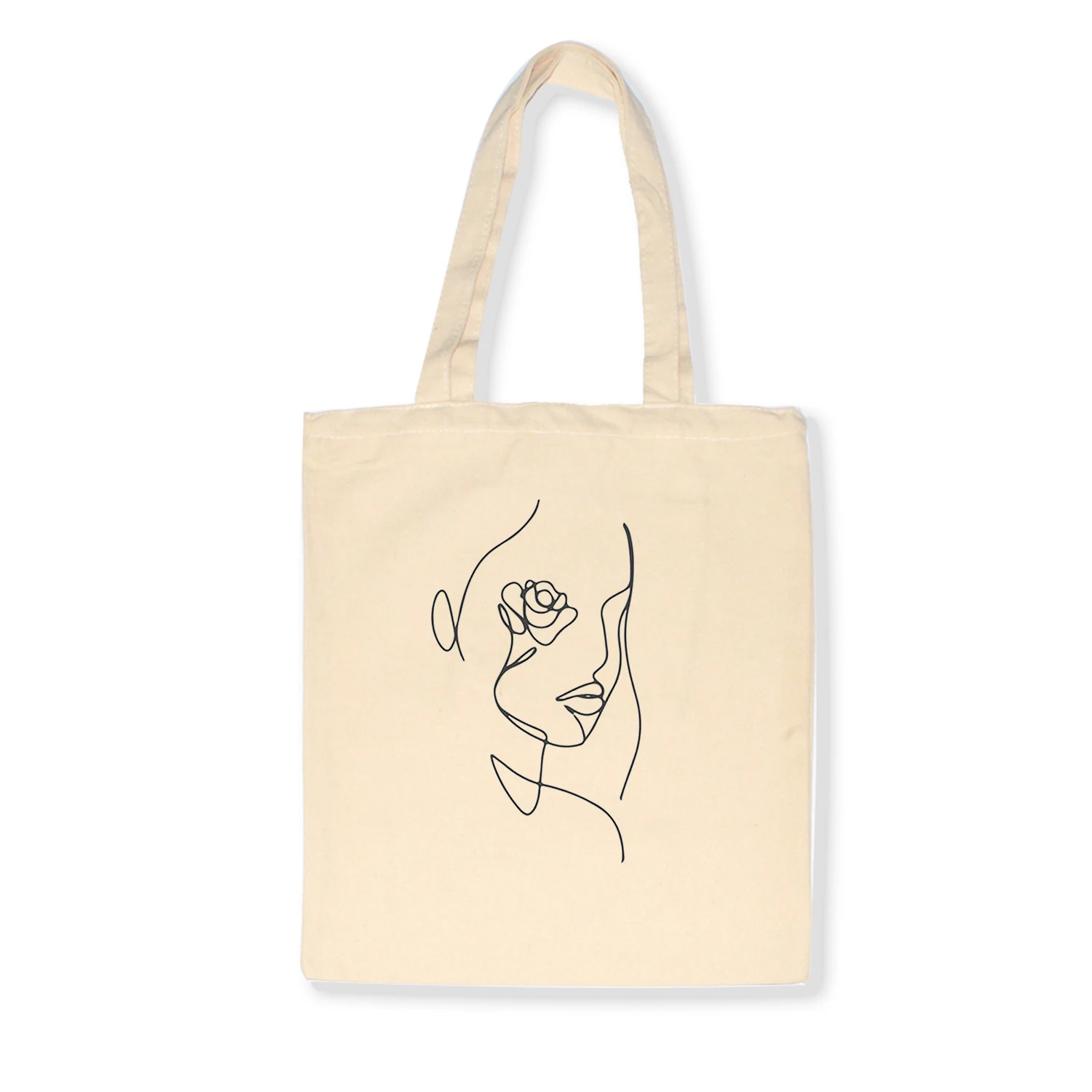 Создание линии рук Искусство Холст хлопок простой мультфильм печати большая сумка для покупок девушки сплошной цвет жизнь повседневная Pacakge ручная сумка - Цвет: E197BEIGE