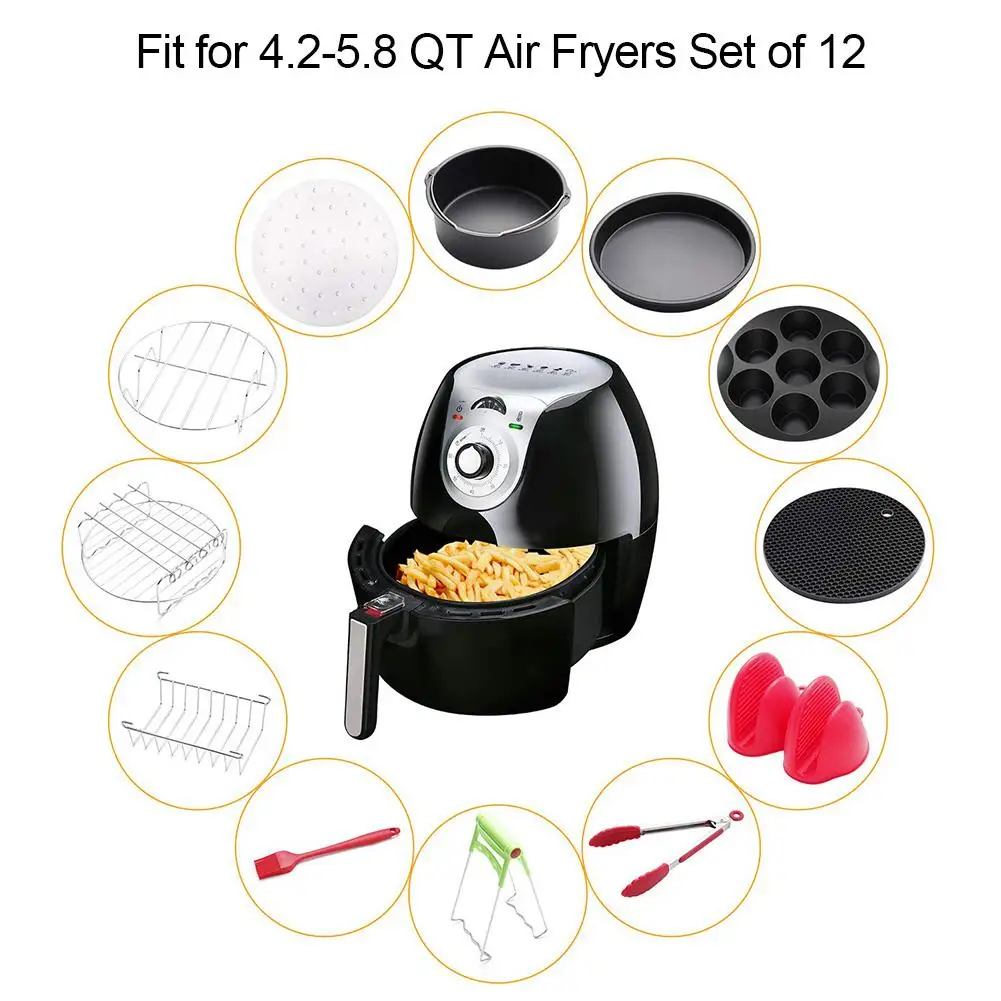 

12pcs/set Air Fryer Accessories Baking Cake Basket Grill Pizza Dish Home Kitchen Cooking Tools For Barbecue Fit For 3.7-5.8qt