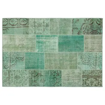 

Handmade Green Vintage Overdyed Patchwork Area Rug 160x230 Cm-5'3''X7'7''